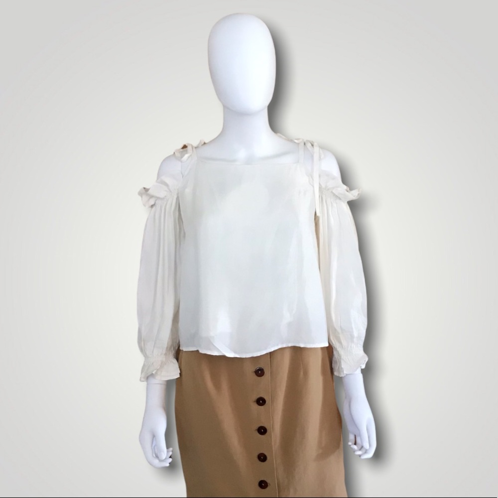 Line & Dot Ivory Off Shoulder Long Sleeve Top